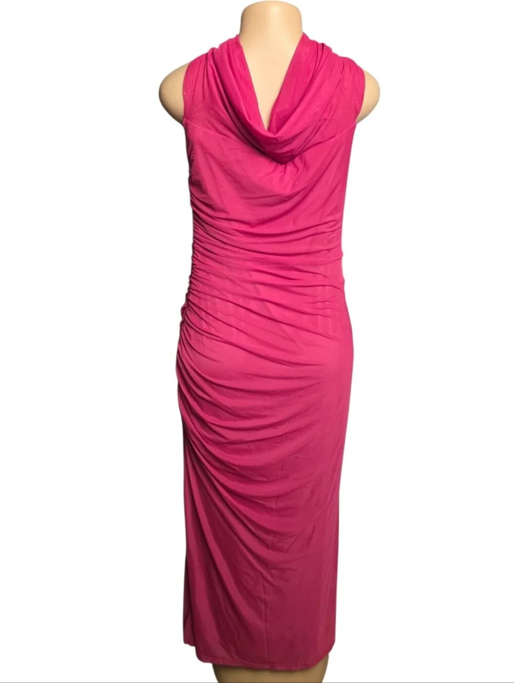 Abercrombie & Fitch Draped Ruched Mesh Cowl-neck Maxi Dress In Berry EUC
